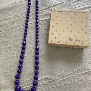 Thalhimers Vintage Beaded Purple and Gold w Gold Clasp Necklace w Box